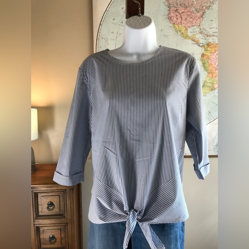 J. Jill Navy and Cream Striped Blouse